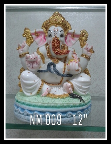 Marble GaneshJI - Marble, 12 Inches, White | Intricate Details, Polished Finish, Seated Style, Spiritual Décor