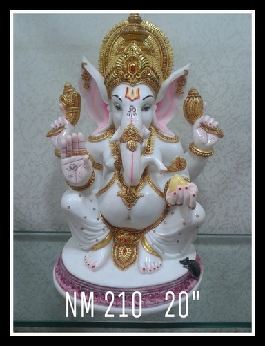 Marble GaneshJI - Marble, 20" Height, White | Intricate Details, Polished Finish, Sitting Style, Spiritual Decor