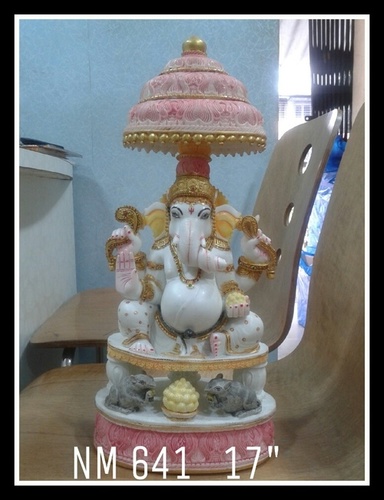 Marble GaneshJI - Marble, 17" Height, White | Intricate Details, Handcrafted, Polished Finish, Traditional Style, Home Decor