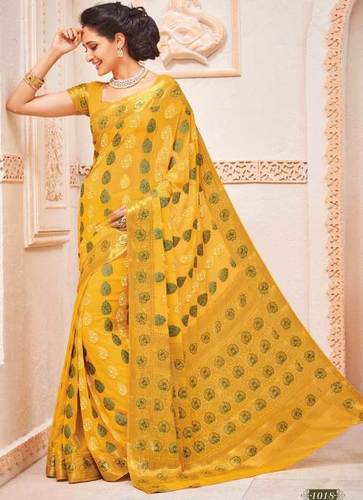 Inwrought Yellow Chiffon Saree