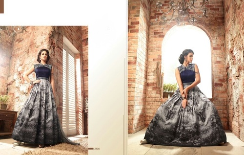Splendid Grey Banarasi Silk Anarkali Suit