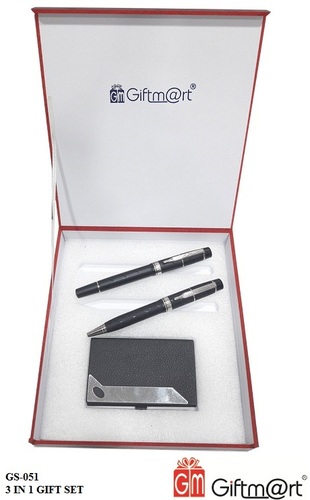 Metal Gift Set With 2 Pens And Card Holder