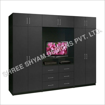 TV Wall Unit - Wood & Iron, 6ft Length, Matte Black Finish | Spacious Cabinets, Elegant Design, Modern Aesthetics