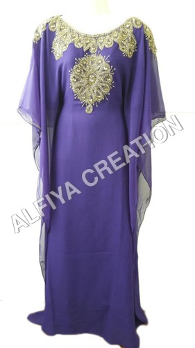 Glamorous Purple Gold Work Farasha Kaftan Dress