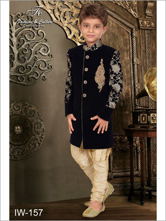 Black Traditional Kids Sherwani