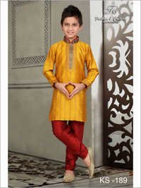 Orange Embroidered Kids Sherwani
