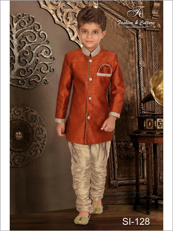 Red Fashionable Kids Indo - Western Sherwani