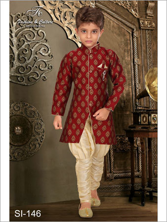 Red Kids Semi Indo-Western Sherwani