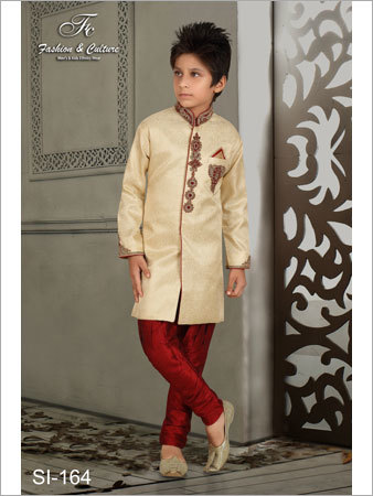 Cream Kids Indo-Western Sherwani