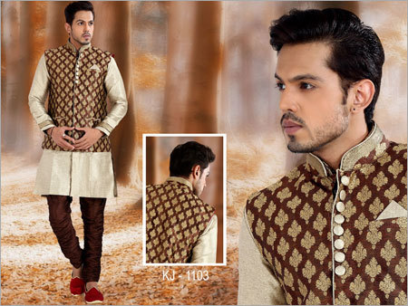 White And Brown Traditional Kurta Jacket