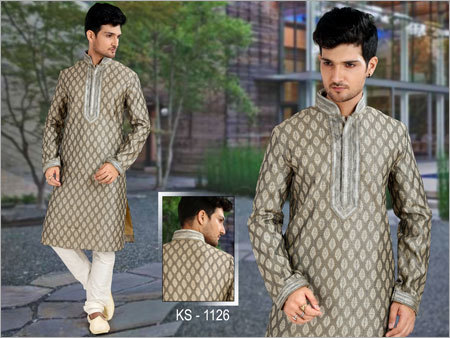 Designer Mens Kurta Pyjama - Silk, XL Size, Metallic Color | Printed Long Sleeve, Perfect for Summer