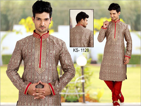 Red And Brown Fashionable Mens Kurta Pyjama