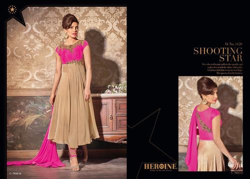 Glided Cream Georgette Anarkali Suit - Georgette Fabric, Cream Color, Customizable Size | Resham Embroidery, Yoke Work, Matching Chiffon Dupatta