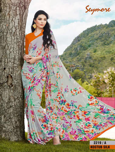 Fancy Printed Saree - Georgette Fabric, 5.5 Mtr Length + 0.80 Blouse Piece, Bollywood Style with Fancy Print Border and Blouse Included
