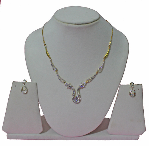 Necklace - Gold-Plated, 16-18 Inches, Clear Cubic Zirconia | Elegant Design, Lobster Clasp, Matching Earrings