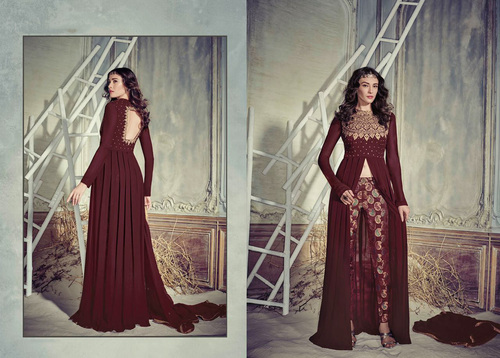 Capricious Maroon Georgette Designer Anarkali Suit