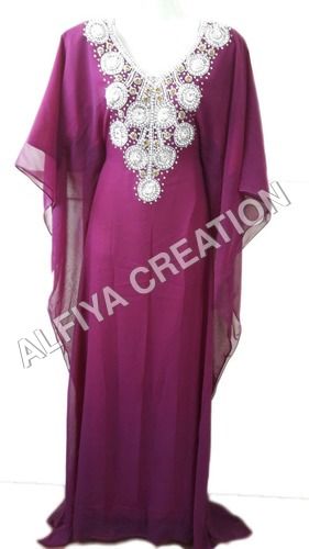 Dubai style hand beaded magenta kaftan jalabiya