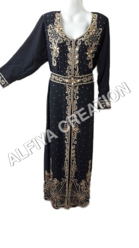 Gold embroidered maghribi moroccan farasha kaftan dress