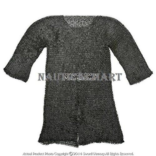 Black Large Size Hauberk Round Ring Riveted Medieval Chain Mail Shirt