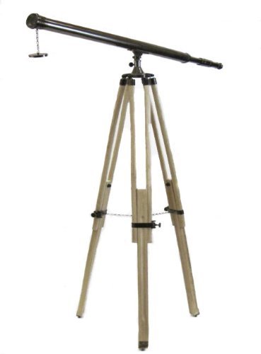 Replica Antique Brass Telescope With Wood Tripod Floor Stand