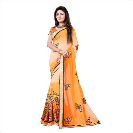 Orange and Beige Embroidered saree