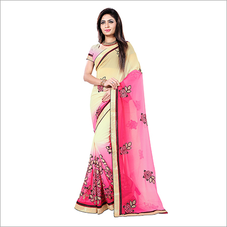 Pink and Beige Embroidered saree