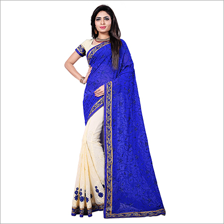 Blue Embroidered saree