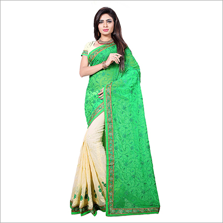 Green Embroidered saree