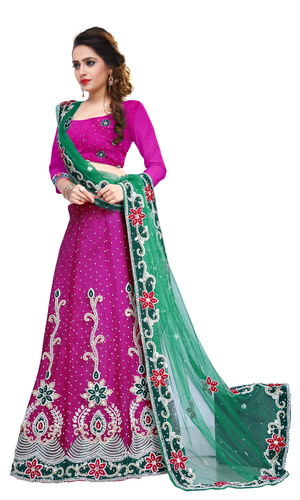 Embroidered Work Lehenga - Silk Blend, 54 Inches, Pink | Handcrafted Embroidery, Elegant Design, Comfortable Wear
