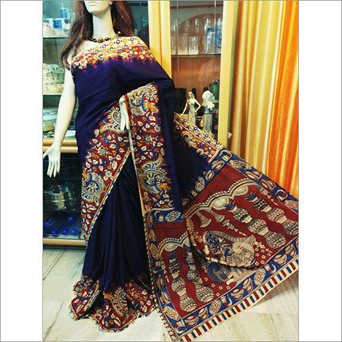 Cotton Blue Tai Dai Kalamkari Saree