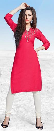 Dry Cleaning Pink Cotton Embroidered Indian Wedding Wear Straight Cut Stitched Old Fashionable Kurti