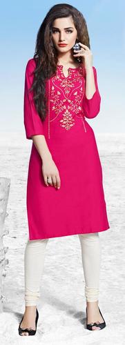 Dry Cleaning Pink Cotton Embroidered Formal Wear Straight Cut Stitched Fashionable Tops