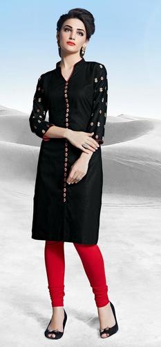 Dry Cleaning Black Cotton Embroidered Semi Formal Wear Straight