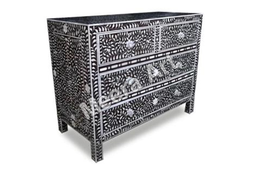 Black & Silver Bone Inlay Drawer Chest