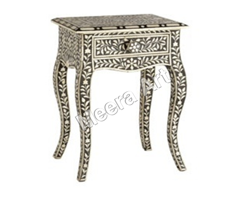 Black & White Floral Bone Inlay Stool