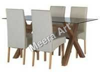 4 Seater Glass Dining Table - Wood & Glass, Rectangular Design With Elegant Wooden Chairs