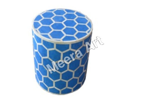 Diamond Design Bone Inlay Stool Blue