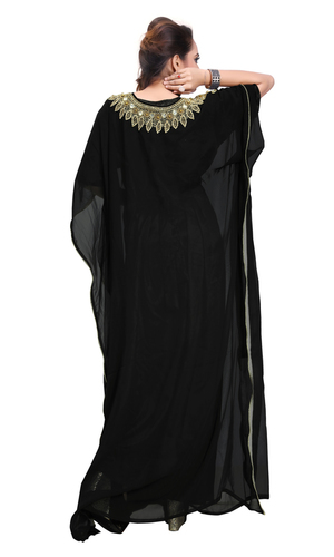Islamic Kaftan - Chiffon, Maxi Size, Black | Beaded Embroidery, Elegant Design, Comfortable Fit, Modest Wear