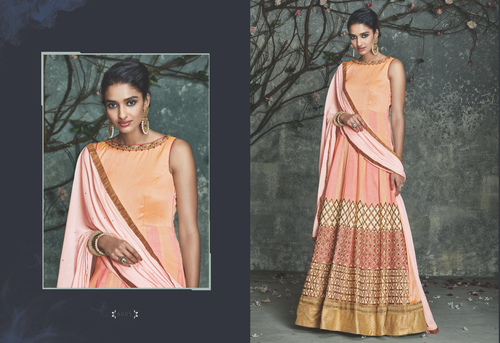 Superb Peach Silk Designer Anarkali Suit