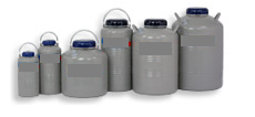 Bio 8 Refrigerators with internal canisters for the storage of straws or cryovials on canes.
