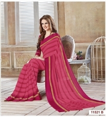 Exuberant Hot Pink Georgette Saree - 5.5 Meters, Customizable Blouse, Geometric & Flower Print