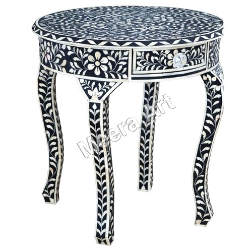 Modern Bone Inlay Floral Black & white Stool