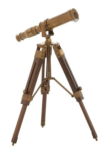 Brown Antique Telescope With Wooden Stand