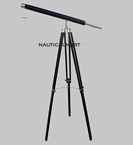 65"Nickel Finish Black Leather Telescope With Black Wooden Tripod