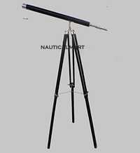 65"nickel Finish Black Leather Telescope With Black Wooden Tripod