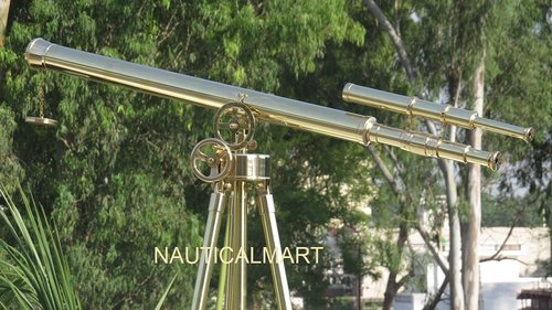 62" Parisian Full Brass Double Barrel Telescope With Brass Tripod Stand