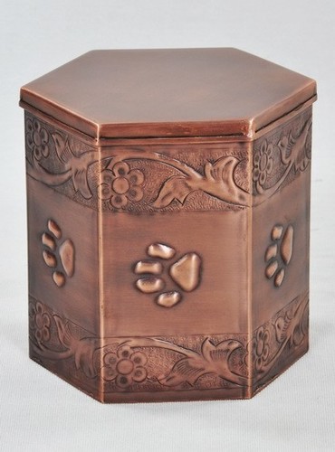 Copper Antique Six Side Engraved Band Pet Urn