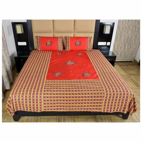 Elephant Design Appliqué Work Bed Sheet - Cotton, Double Size | Multi-Color, Ideal for Home Furnishings