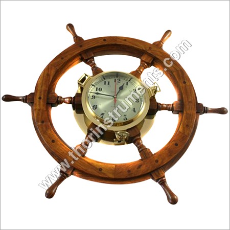 Antique Modern Nautical Ship Wheel Clock By THOR INSTRUMENTS CO.
