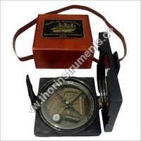 ANTIQUE ENGRAVED FLAT COMPASS WITH LEATHER BOX